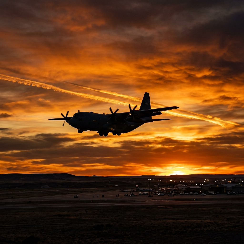Cargo aircraft at sunset